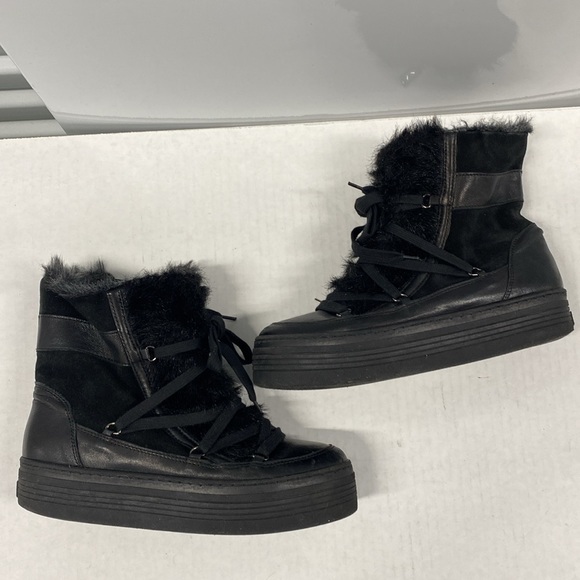 A&M Italy Black leather suede & fur platform boots handcrafted CGUC Size 38 - Picture 10 of 12